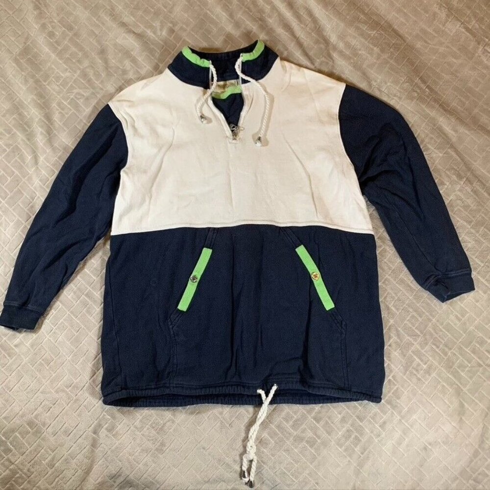 Prides Landing Womens 18W Sweatshirt Navy Blue White 1/4 Zip Nautical Beach